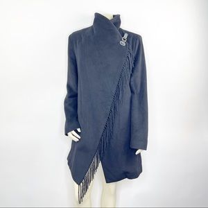 Lauren Ralph Lauren Wool Blend Fringe Trim Asymmetrical Wrap Coat Womens XL/1X?